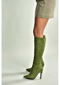 Resim Fox Shoes N372530102 Yeşil Süet İnce Topuklu Kadın Çizme Yeşil-süet 