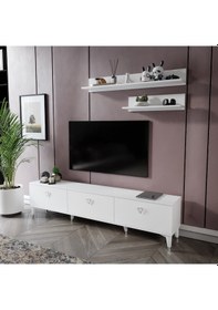 Resim Simple Modern 180 Cm Smp18033 Tv Ünitesi 2 Raflı Beyaz Gümüş Beyaz - Gümüş 