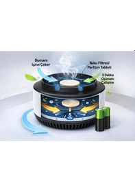 Resim Dumansız Küllük Elektrikli Fanlı Pilli Kokusuz Sigara Dumanı Çeken Parfümlü Ortam Küllüğü 