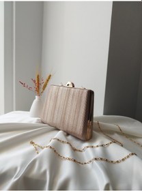 Resim Vivazzaluxe Simli Abiye Düğün Nişan Kadın Clutch Çanta Rose 