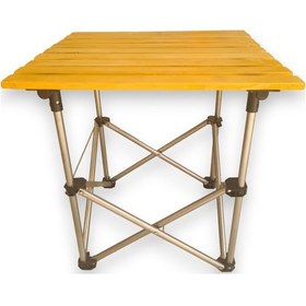 Resim Kamp Masası Ahşap Tablalı Katlanır 50 50 Özel Çantalı Krem 