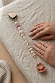 Resim My Kids Room İsme Özel Doğal Ahşap Emzik Zinciri - Kişiye Özel Bebek Emzik Askısı ve Tutucu 