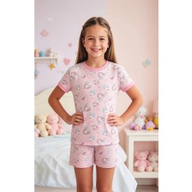 Resim NiCe İç Giyim Cupcake Donut Çok Şeker Pembe Renk Kısa Kol T-Shirt Şort Bisiklet Yaka Kız Çocuk Pijama Takım Pamuk Penye 