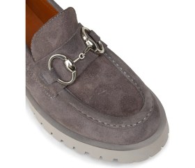 Resim Deery Kadın Hakiki Süet Gri Tokalı Loafer - 02037ZGRIC01 