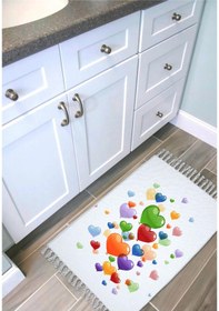 Resim Banyo Halısı Dijital Baskılı Banyo Paspası 50x80 Polyester Kaymaz Tabanlı Duş Paspası Hearts Balloon Beyaz - Siyah 