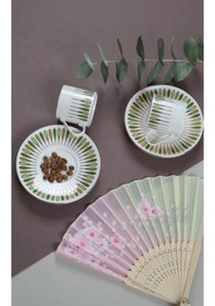 Resim Porser Pera Yeşil Kahve Fincan Takımı 80cc 2 Kişilik 4 Parça Çok Renkli 