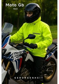 Resim Geborgenheit Moto Gb Neon Motosiklet Yağmurluğu Cepli Astarlı Kapşonlu Su Geçirmez Alt Üst Takım Kadın Erkek 