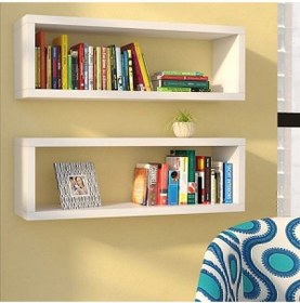 Resim Arşe Duvara Monte Kitaplık Beyaz 2 Li Raf 