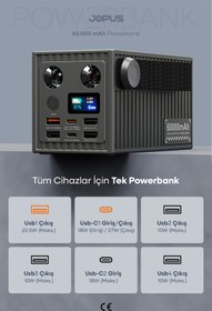 Resim Jopus 60.000 mAh 27W Süper Hızlı Outdoor Kamp Powerbank Dijital Göstergeli Fenerli Taşınabilir Şarj Cihazı 