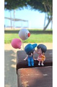 Resim Bir Kırtasiye Sevgili Temalı I Love You Balonlu Mavi Şapkalı Mini Süs Biblo Torpido Aksesuarı, Masa Süsü Hediyelik 