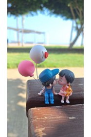 Resim Bir Kırtasiye Sevgili Temalı I Love You Balonlu Mavi Şapkalı Mini Süs Biblo Torpido Aksesuarı, Masa Süsü Hediyelik 