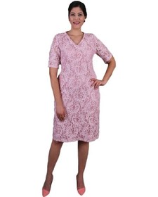 Resim Nidya Moda Büyük Beden Kadın Pembe Dantel Elbise-4161P Pembe 