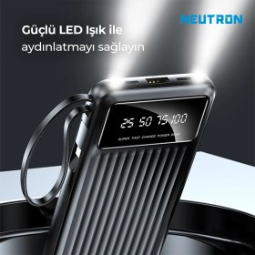 Resim Neutron 10.000 Mah Kablolu Dijital Göstergeli El Feneri Özellikli Powerbank - Siyah - NTL-PB-13N4 