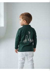 Resim Zekids Erkek Bebek Zürafa Baskılı Uzun Kollu T-shirt-16938 Yeşil 