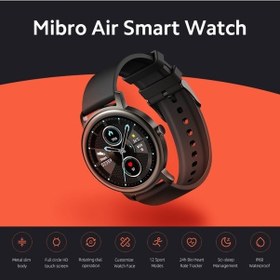 Resim Treasures Mibro Air Akıllı Saat Spor Modları Zengin 1.28 İnç Tft Dokunmatik Ekran 12 Mod 24 Saat Kalp Atış Hızı İzleyici 200mah Pil Siyah 