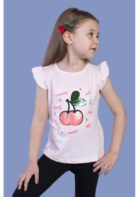 Resim Toontoy Kids Toontoy Kız Çocuk Çevirmeli Pullu Kiraz Baskılı Tişört Pudra 