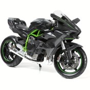 Resim Maisto 1:12 Ölçekli Kawasaki Ninja H2R Motosiklet Modeli - Siyah Die-Kast Metal Yapı ile Yeşil Acenteler, Motor Detayları ve Winglet Aerodinamiği - Yarış Tutkunları için Üretim Koleksiyonu, Detaylı El Sanatları 