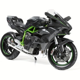 Resim Maisto 1:12 Ölçekli Kawasaki Ninja H2R Motosiklet Modeli - Siyah Die-Kast Metal Yapı ile Yeşil Acenteler, Motor Detayları ve Winglet Aerodinamiği - Yarış Tutkunları için Üretim Koleksiyonu, Detaylı El Sanatları 
