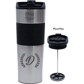 Resim Hediye Rengi Isme Özel Premium French Press Çelik Termos 450 ml M1 
