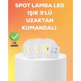 Resim Shopwave Çok Amaçlı Kullanım Için Kablosuz Yapışkanlı 3 Lü Uzaktan Kumandalı LED Spot Lamba 