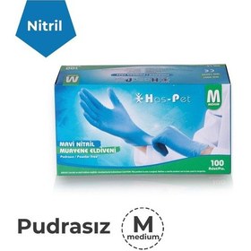 Resim Mavi Pudrasız Nitril Muayene Eldiveni M-Has-Pet-20 Paket (Koli) 100'lü Kutu 