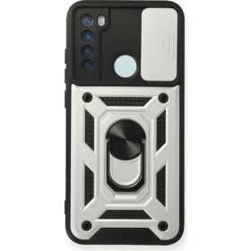 Resim Nevarium Xiaomi Redmi Note 8 Kılıf Lens Sürgülü Yüzüklü Tank Silikon Pars - Gümüş 