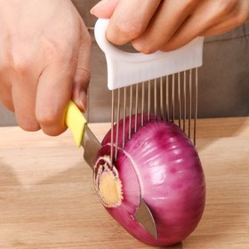 Resim SIMINZICH Paslanmaz Çelik Soğan İğne Çatalı - Ergonomik Saplı Manuel Sebze ve Meyve Dilimleyici, Domatesler, Biberler için Paslanmaz Mutfak Aleti, Bulaşık Makinesinde Yıkanabilir (Turuncu/Mavi/Beyaz/Yeşil) 