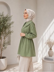 Resim naitre Poplin Büyük Yaka İpli Bel Detaylı Tesettür Tunik Oversize 