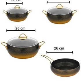 Resim Caldora 7 Parça Granit Güveç Tencere Seti Siyah Gold Saplı - 20/24/26 Derin /26 Güveç Tava 