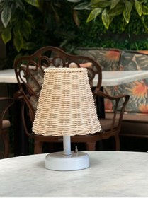 Resim Rattan & Bambu Masa Üstü Kablosuz Pilli Abajur Masa Lambası Beyaz 