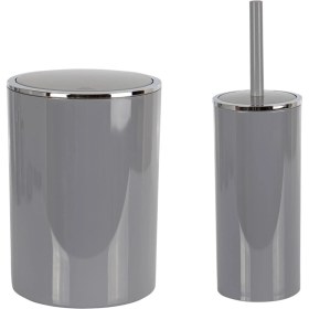 Resim Primanova M-SE34-07 Lenox Çöp Kovası Tuvalet Fırçası 2'li Set Gri 