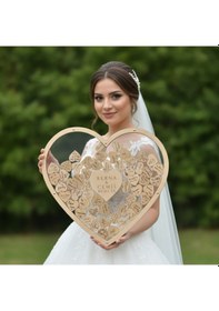 Resim Düğün-nişan Kalp Desenli 50 Cm Büyüklüğünde Şeffah Pleksi Misafir-hatıra Anı Kutusu + Şövale Ve Kalem Hediyeli 