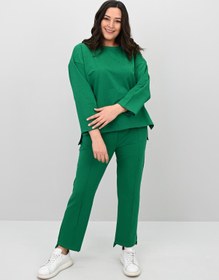 Resim Kadın Büyük Beden Taş Baskılı Truvakar Kol İki İplik Eşofman Takımı 8172-25 - XXL / Benetton Yeşil 