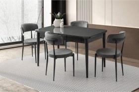 Resim Mobilgen 4 Adet Gözde Sandalye 130+37 Kelebek Tekno Kenar Hg Açılabilir Masa Takımı Koyu Gri 