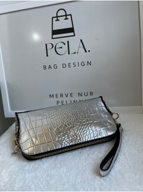 Resim PelA bagdesign Çapraz Askılı Kroko Desen Kadın Clutch Çanta Gümüş 