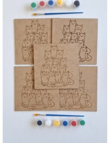 Resim Boya, Eğlen, Keşfet - Çocuklar İçin Eğitici Sevimli Kediler 5 Parça Ahşap Boyama Seti 