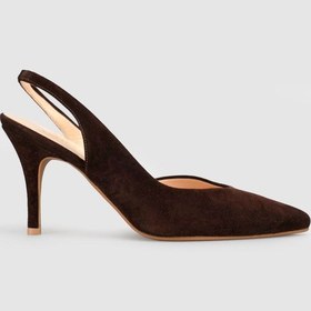 Resim Cabani Kahverengi Süet Hakiki Deri Slingback Stiletto Kadın Ayakkabı 