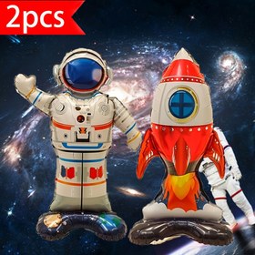 Resim 2 adet Uzay Gezgini Balon Seti - Bazlı, Dayanıklı Alüminyum Filmli, Canlı Renkli Uzay Gezgini ve Roket Balonları, Gençler için Uzay Temalı Doğum Gün Parti Süsleri | Kutlama Dış Uzay Süsleri | Dayanıklı Balonlar, Uzay Parti Süsleri 