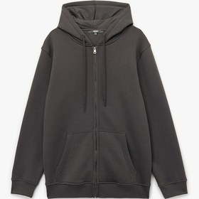 Resim Koton Uzun Kollu Şardonlu Fermuarlı Kanguru Cepli Sweatshirt Antrasit 6wam70018mk Antrasit 