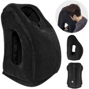 Resim 1 Adet Şişme Seyahat Yastığı - Taşınabilir Ergonomik Boyun & Baş Desteği, Süt Polar Kılıfı ile Uçaklar, Arabalar, Ofis, Kamp için Kompakt Tasarım - Siyah, Araç Koltuğu Aksesuarı, Dayanıklı Şişirme Valfi 