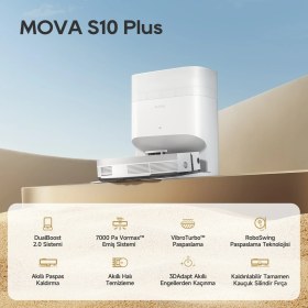 Resim MOVA S10 Plus Robot Süpürge ve Paspas, 7,000PA Vormax™ Emiş, Dualboost 2.0 Sistemi, Akıllı Halı Temizleme, Yükseltilebilir Tam Kauçuk Silindirik Fırça 