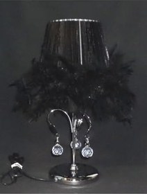 Resim TEKAY AYDINLATMA Siyah Tüylü Taşlı Krom Ayaklı Yatak Odası Abajur siyah 