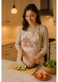 Resim Havlulu Mutfak Önlüğü Pratik Kullanım Önlük Pudra 