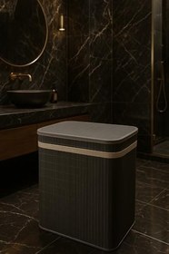 Resim Modern Bambu Beyazlar/renkliler Ayrı Bölmeli Çamaşır Kirli Sepeti 52X32X60CM 100 Litre Büyük Boy (Antrasit) 