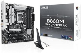 Resim ASUS B860M MAX GAMING AX Intel B860 LGA1851 DDR5 8666 DP 3x M2 USB3.2 Gen 2x2 WiFi 6 + BT AURA RGB 2.5Gbit LAN mATX 6+1+1+1 Güç Aşamaları, 1xGen5 M.2, Ready for Advanced AI PC 
