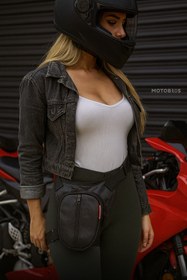 Resim Motobros Karbon Desenli Deri Motosiklet Bacak Çantası 3 Gözlü (SU GEÇİRMEZ) 