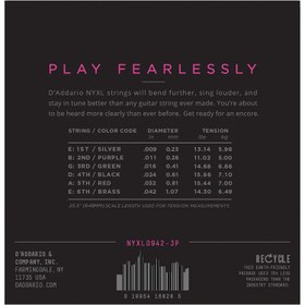 Resim D'Addario NYXL0942-3P NYXL Nickel Elektro Gitar Teli - Super Light (9-42) (3'lü Paket) 