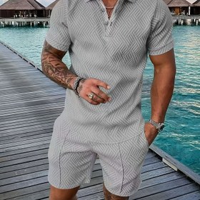 Resim Erkekler için Rahat Yazlık Polo Gömlek ve Şort Takımı - Kırmızı, Kısa Kollu, Düğmeli, Esnek Kumaş, Cep Detaylı, Golf veya Rahat Giyim İçin Mükemmel 