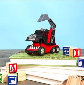 Resim Dinozor Dönüşen Araba Çarpınca Açılan Robot Kamyon Sürtmeli Oyuncak İş Makinesi Siyah Kırmızı Çok Renkli 