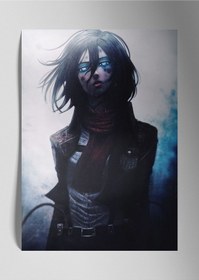 Resim Metal Baskı Parlak Duvar Tablosu - Mikasa Ackerman Anime 